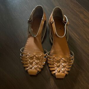 American Eagle Outfitters Brown Woven Leather Ankle-Strap Sandals